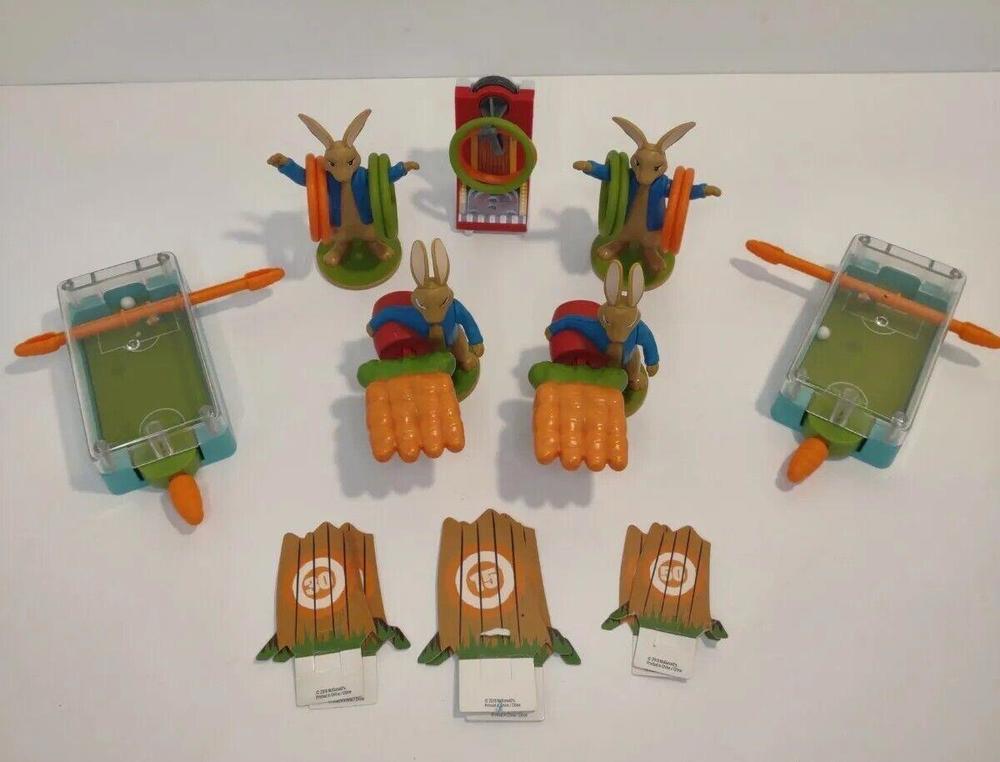 Peter Rabbit McDonalds Happy Meal Toys 7 pieces 10 rings 6 targets & Duplicates